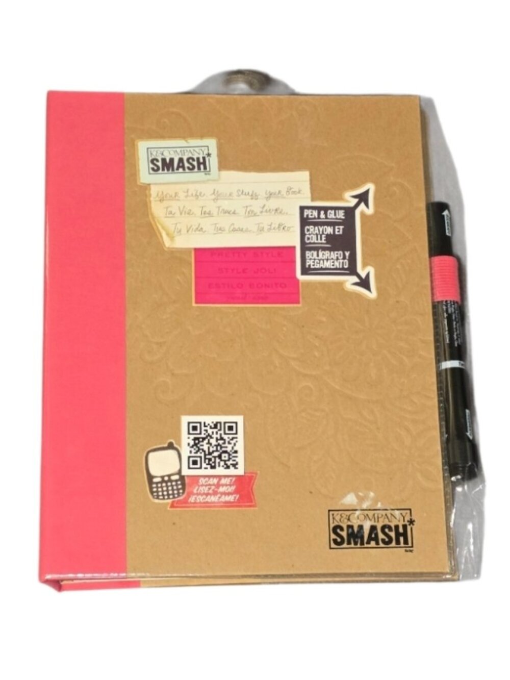 K and Company Smash Book Pink Brown Craft Glue Pen 8x10 Blank Book NEW